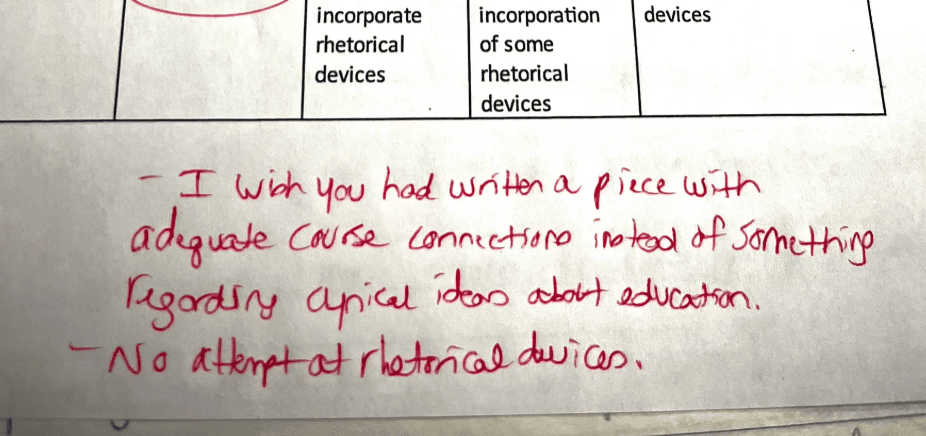 English class final exam theme of fear